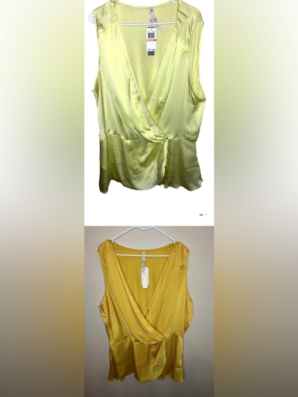 Lot 2 Melissa McCarthy Seven7 Draped Sleeveless Blouse Yellow Size 2/3X NWT